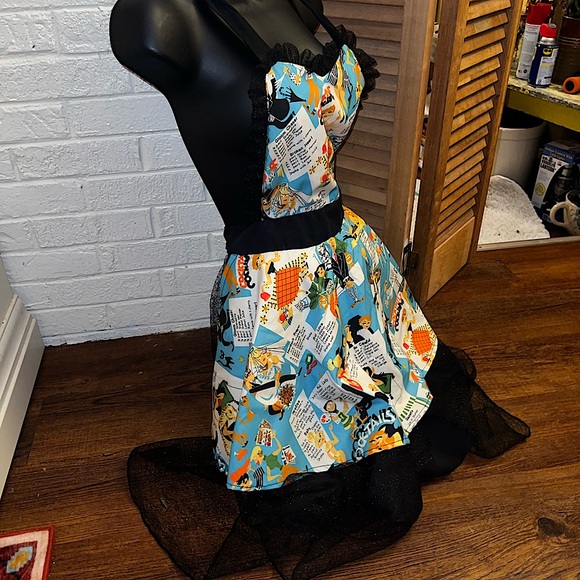 Vintage Cocktail Recipes Apron Black Sequins Lace & Sheer Trim - Picture 9 of 13